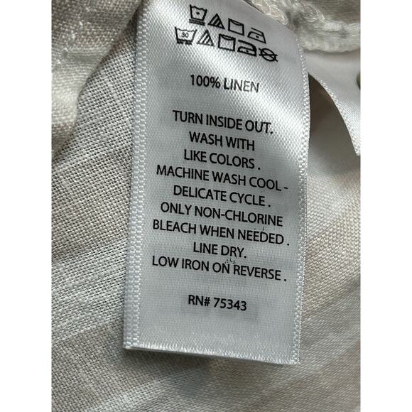 St. Tropez West Shirt Womens Small Beige White Stripe Linen Button Up Blouse - Picture 5 of 8